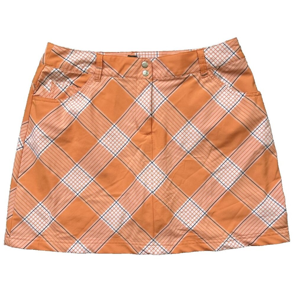 Slazenger Womens Orange Golf Mini Skort Plaid Size 8 5-Pockets A121